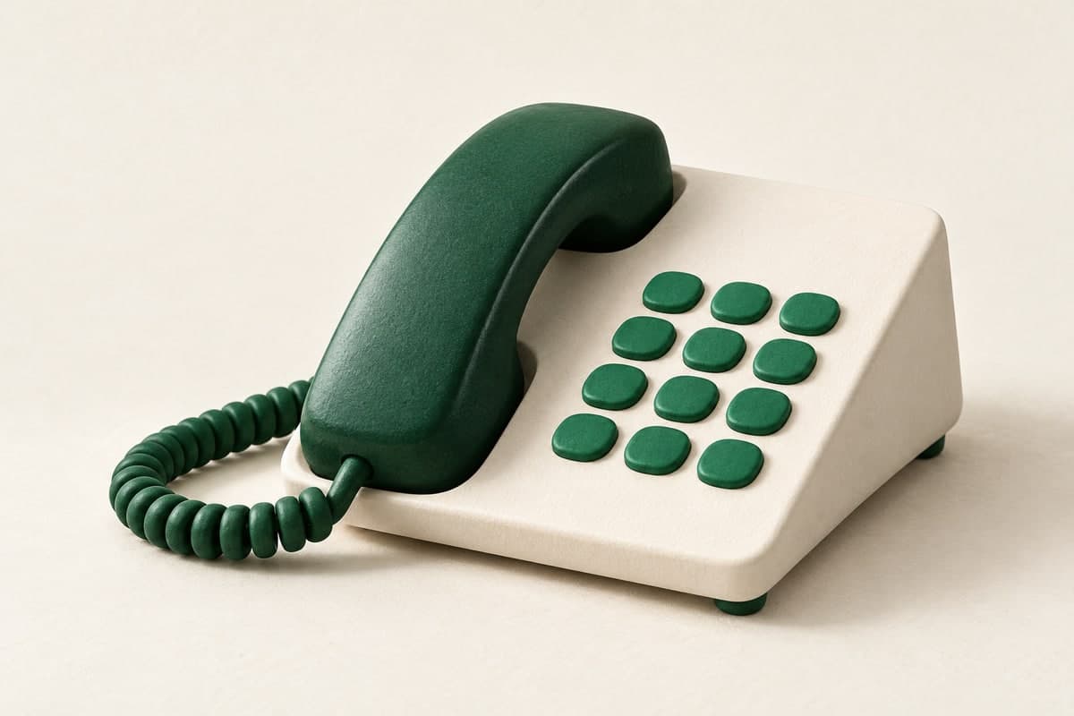 Sculpted emerald business desk telephone on a warm ivory base