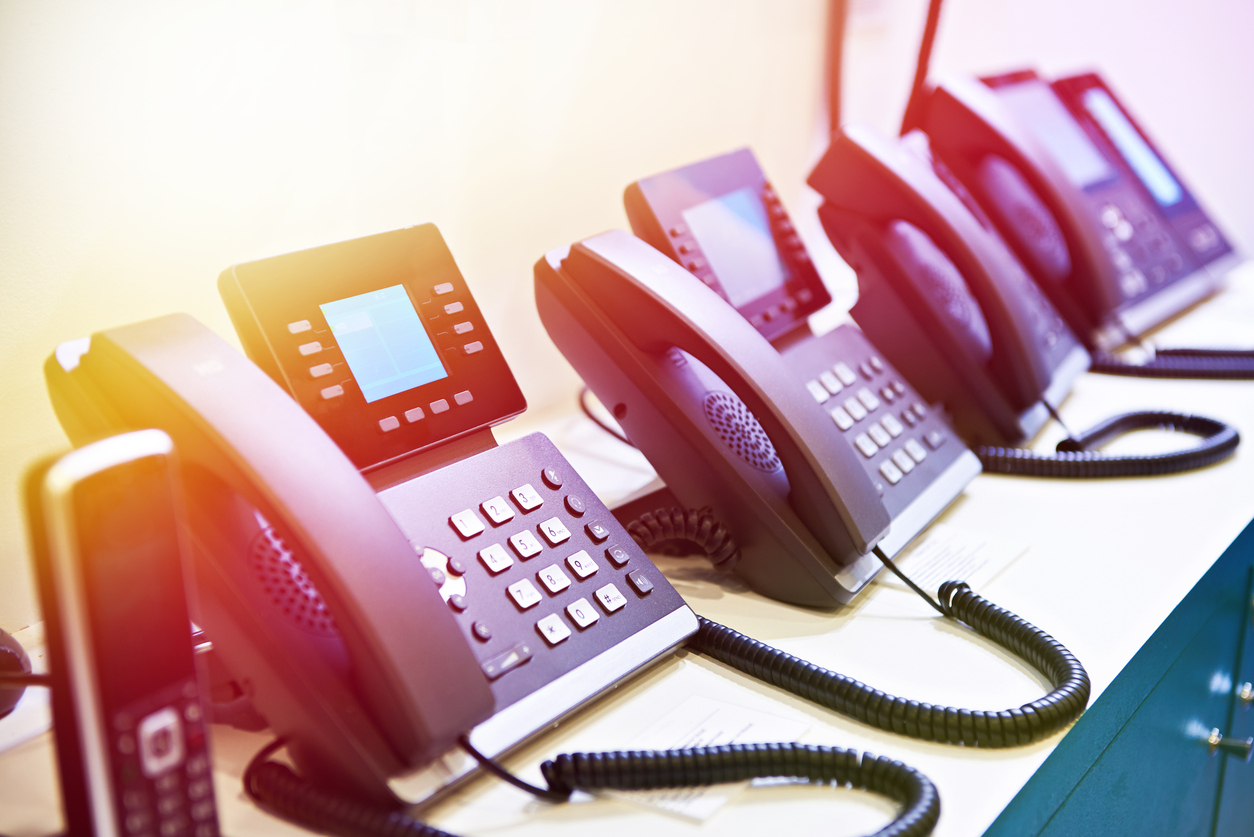 IP phones for office call center use.